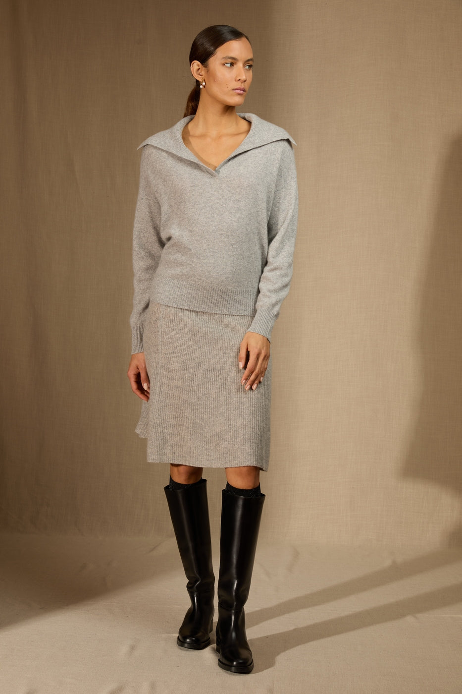 Pull Col Châle Croisé - Crimson - Nuage Chiné