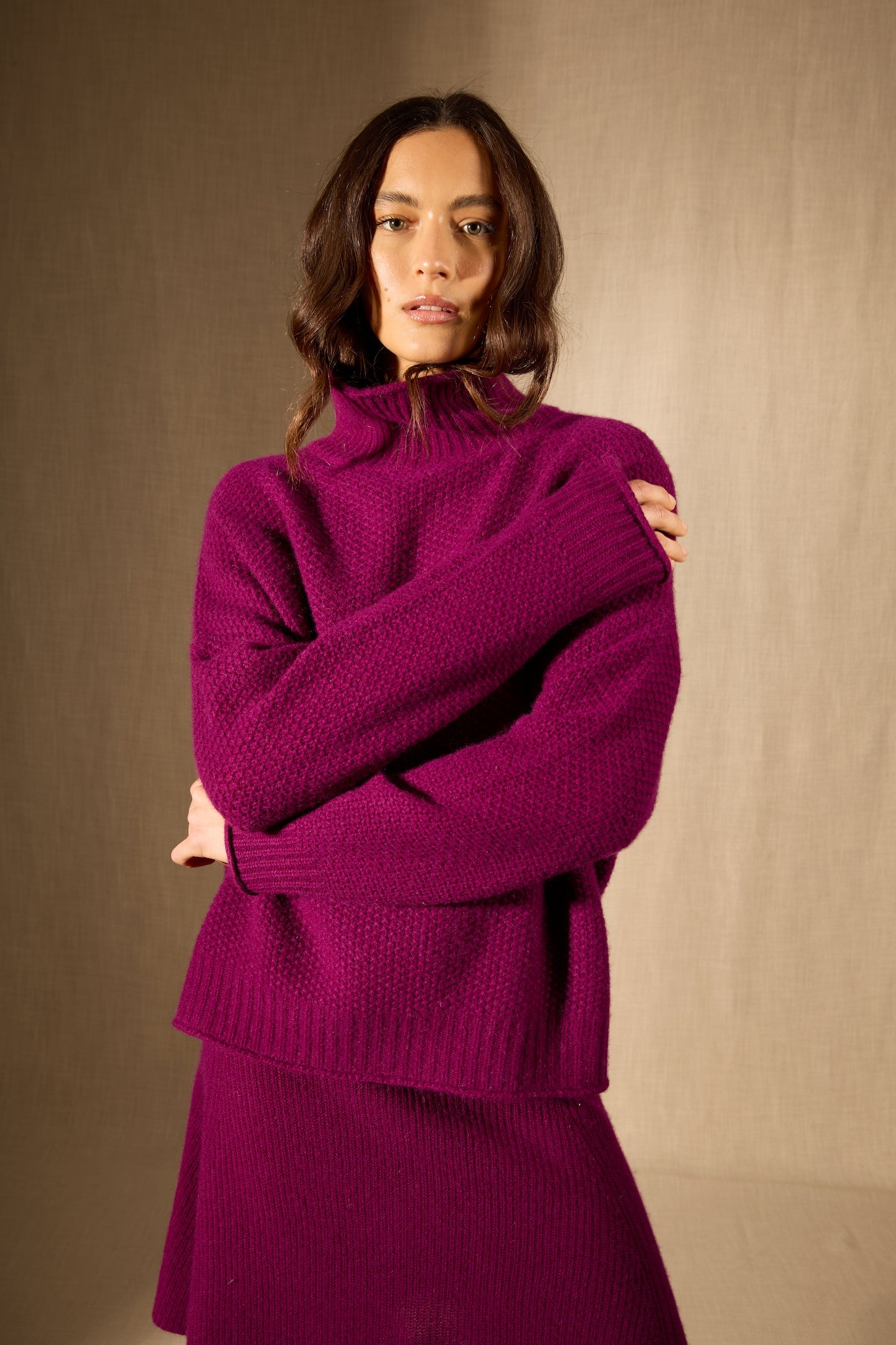 Pull Col Montant - 100% Cachemire 8 Fils - Prune - Femme