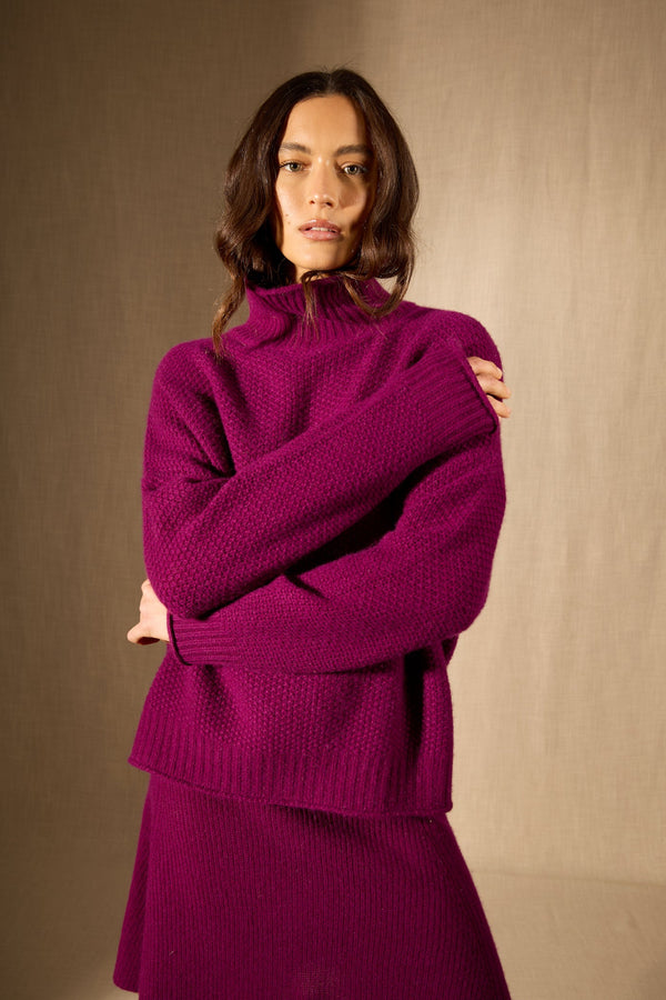 Pull Col Montant - 100% Cachemire 8 Fils - Prune - Femme
