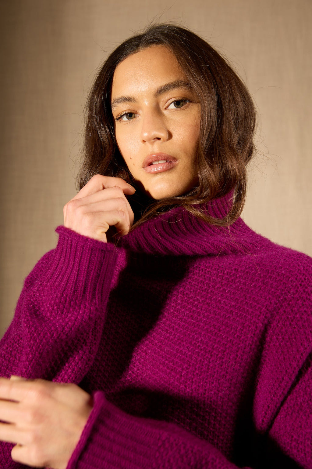 Pull Col Montant - 100% Cachemire 8 Fils - Prune - Femme