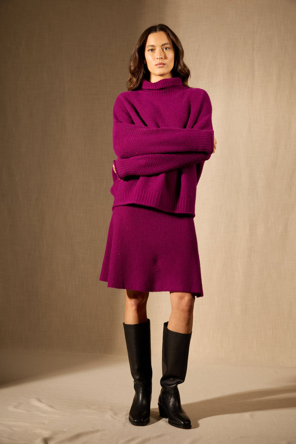 Pull Col Montant - 100% Cachemire 8 Fils - Prune - Femme