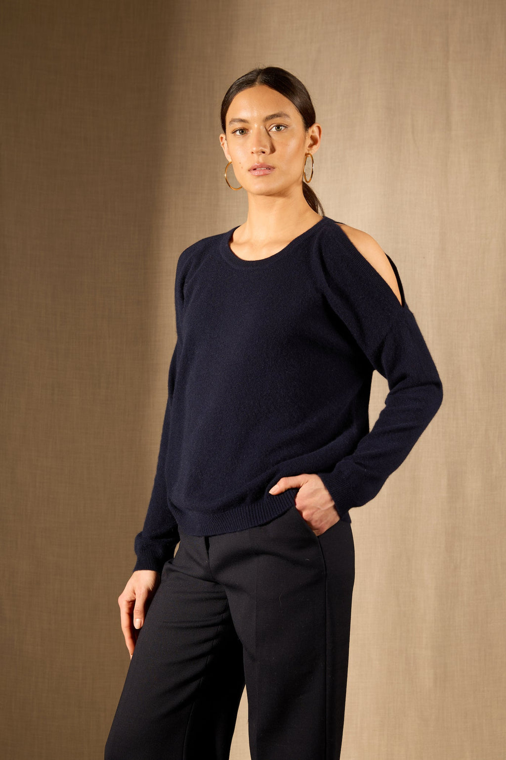 Pull Col Rond Fentes Épaules - Poka - Navy