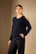 Pull Col Rond Fentes Épaules - Poka - Navy
