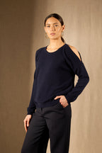 Pull Col Rond Fentes Épaules - Poka - Navy