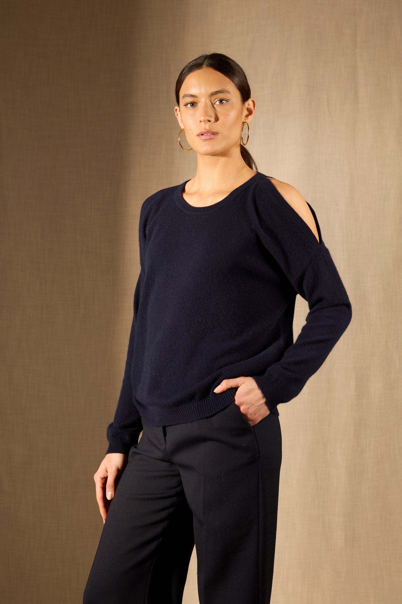 Pull Col Rond Fentes Épaules - Poka - Navy