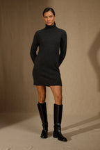 Robe Col Roulé - Amanda - Noir Chiné