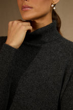Robe Col Roulé - Amanda - Noir Chiné