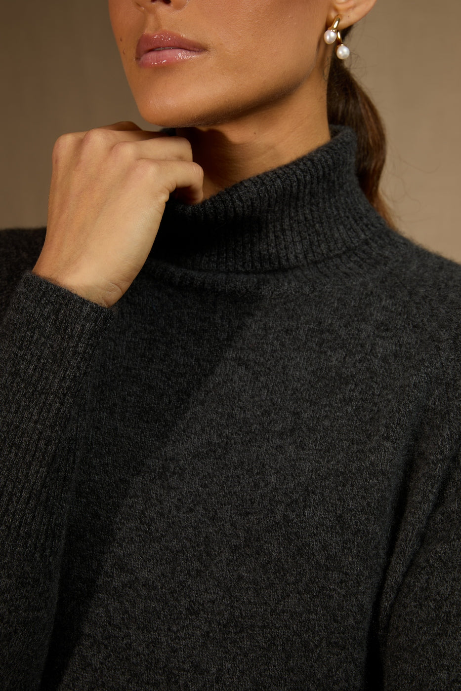 Robe Col Roulé - Amanda - Noir Chiné