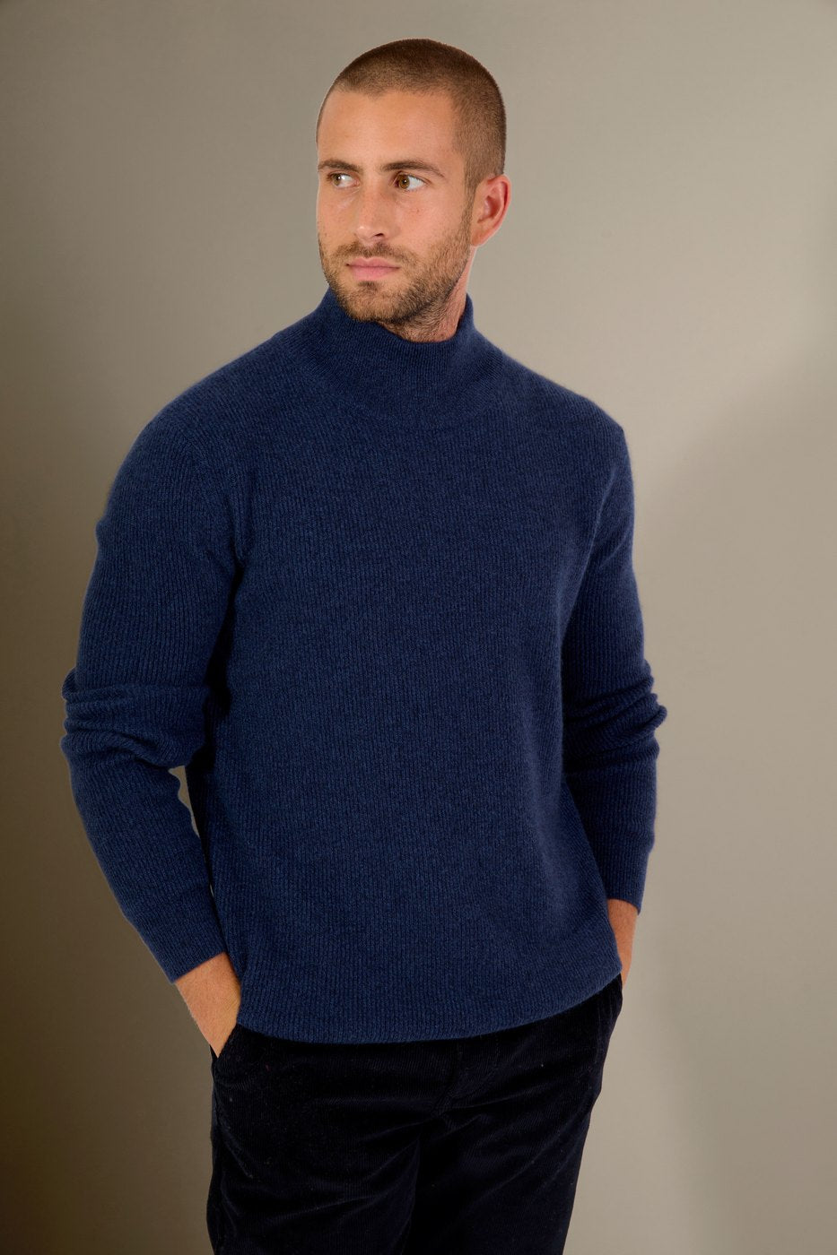 Pull Col Montant - Kaisen - Bleu Nuit Chiné