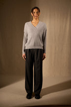 Pull Col V Croisé - Grainne - Gris Souris Chiné