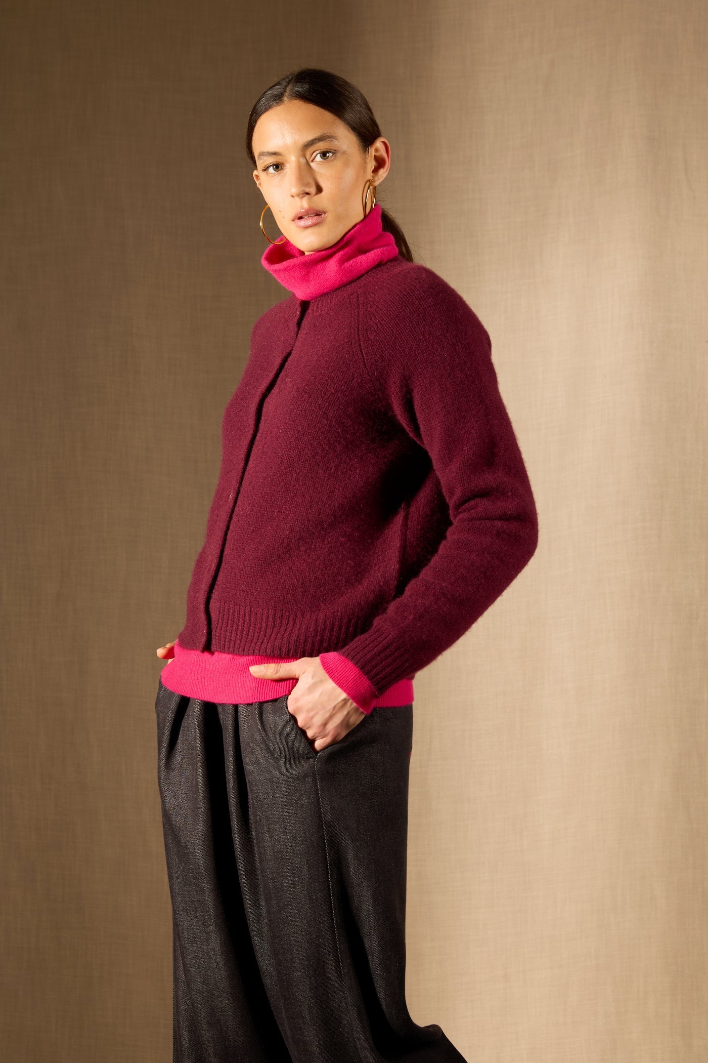 Cardigan - 100% Cachemire 8 Fils - Mûre - Femme