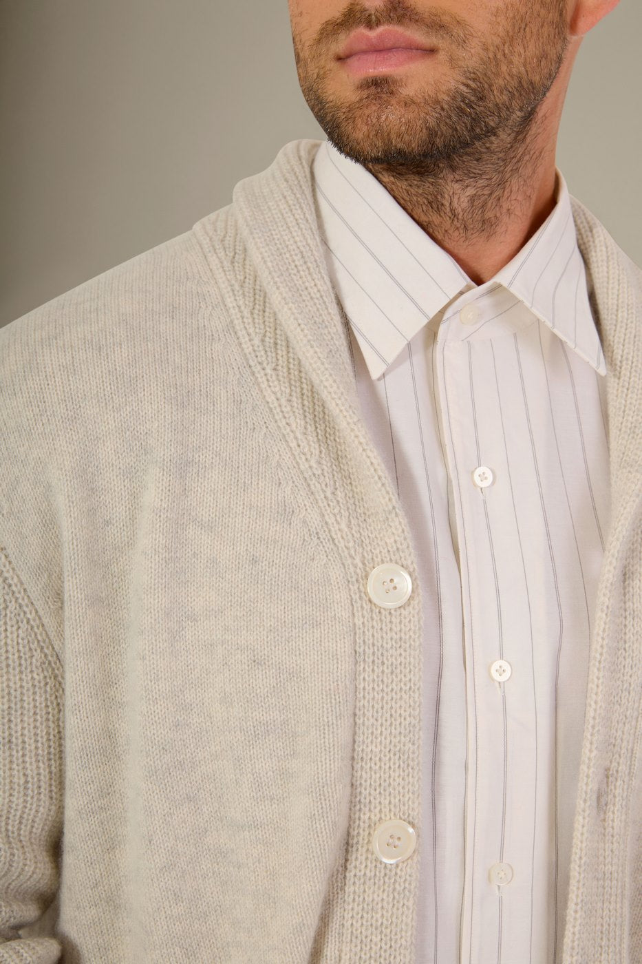 Veste Boutonnée Col Châle 4 Fils - Gilmour - Gris Perle Chiné