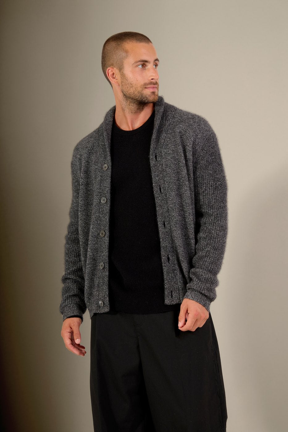 Veste Boutonnée Col Châle 4 Fils - Gilmour - Noir/Blanc