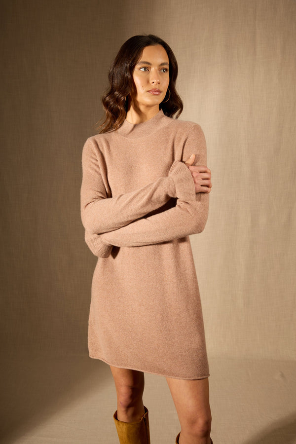 Robe Col Montant Volants Poignets - Lyamia - Camel Chiné
