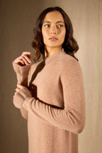 Robe Col Montant Volants Poignets - Lyamia - Camel Chiné