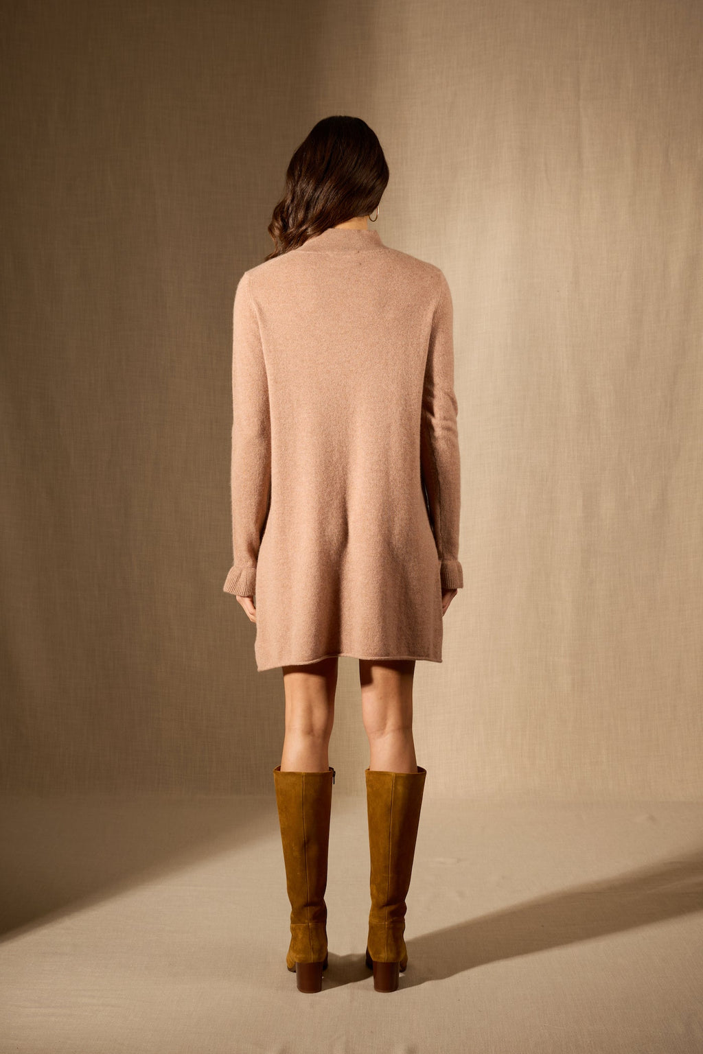 Robe Col Montant Volants Poignets - Lyamia - Camel Chiné
