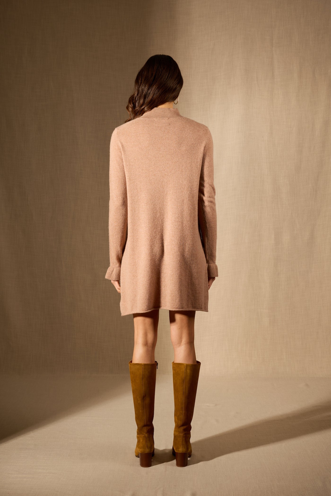 Robe Col Montant Volants Poignets - Lyamia - Camel Chiné