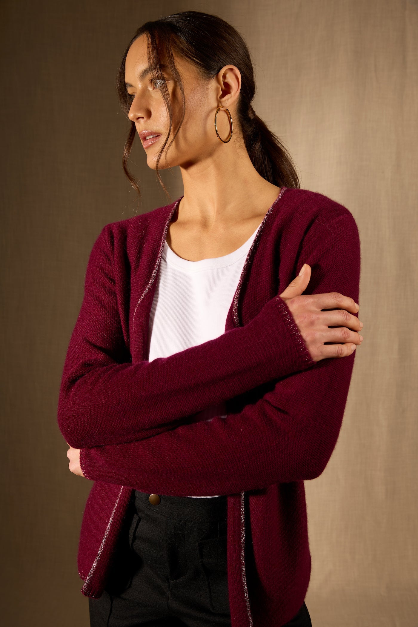 Veste - 100% Cachemire 4 Fils - Bordeaux - Femme
