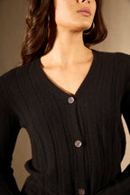 Cardigan Col V - Aurora - Noir