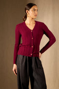 Cardigan - 100% Cachemire 2 Fils - Bordeaux - Femme