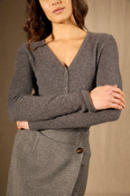 Pull Col V Boutonné - Selene - Anthracite Chiné