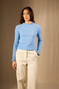 Pull Col Rond Volant Poignet Et Col - Arlenia - Baby Blue