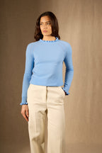 Pull Col Rond Volant Poignet Et Col - Arlenia - Baby Blue