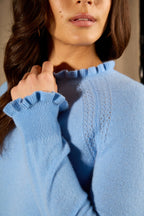 Pull Col Rond Volant Poignet Et Col - Arlenia - Baby Blue