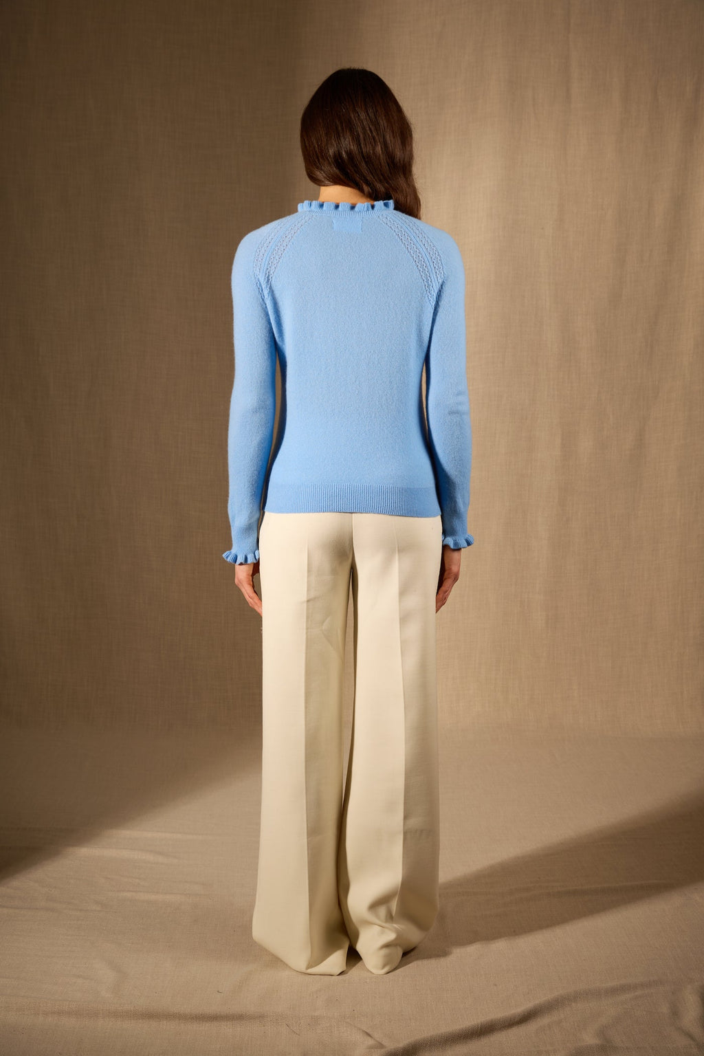 Pull Col Rond Volant Poignet Et Col - Arlenia - Baby Blue