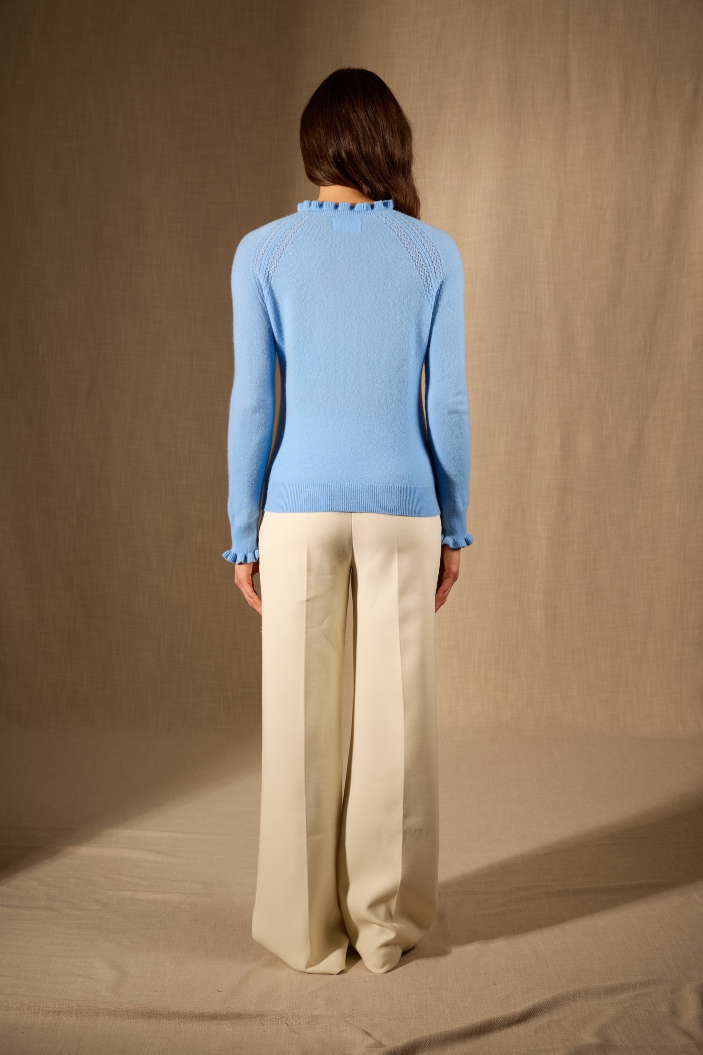 Pull Col Rond Volant Poignet Et Col - Arlenia - Baby Blue