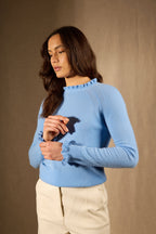 Pull Col Rond Volant Poignet Et Col - Arlenia - Baby Blue