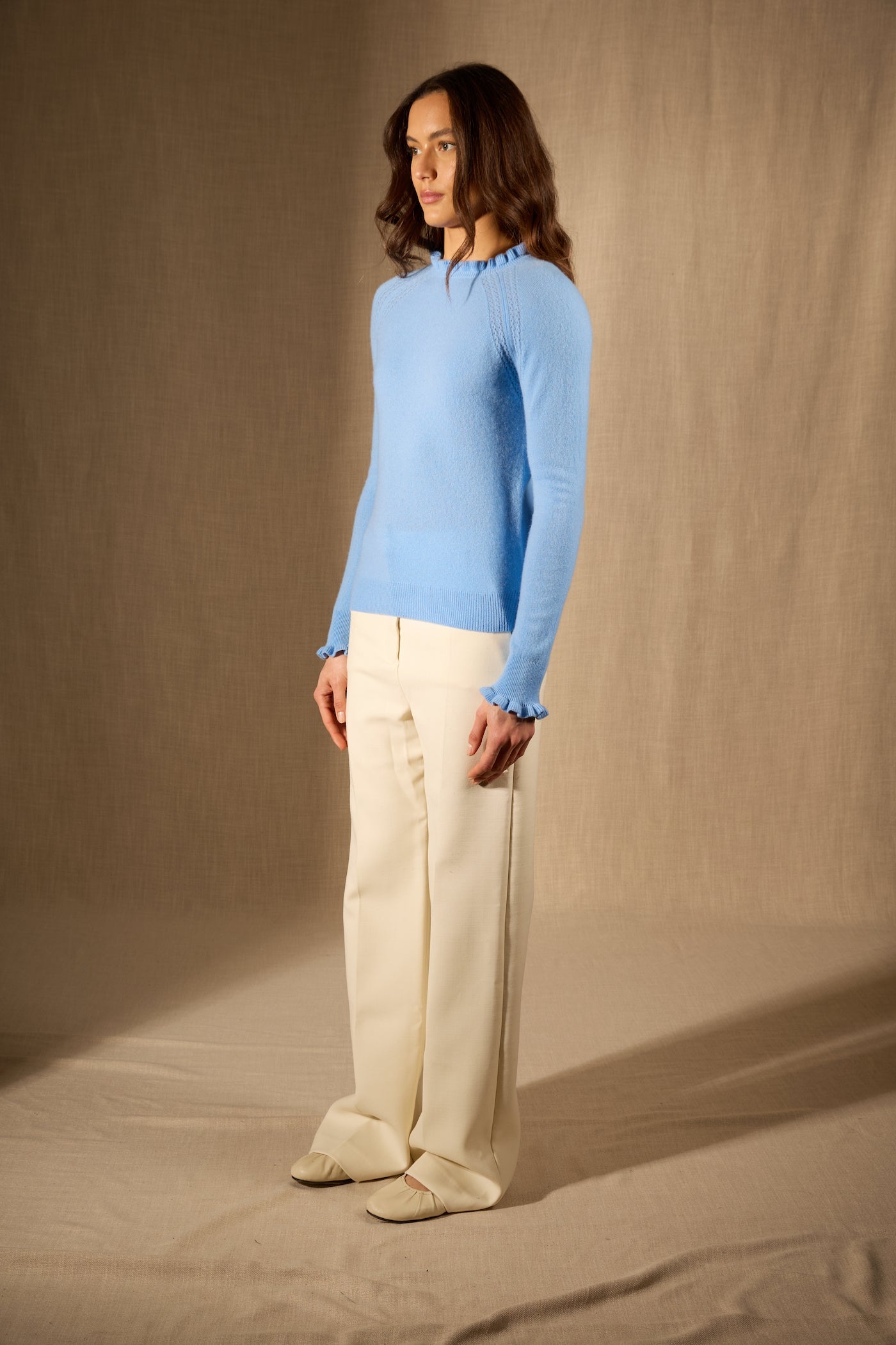 Pull Col Rond Volant Poignet Et Col - Arlenia - Baby Blue