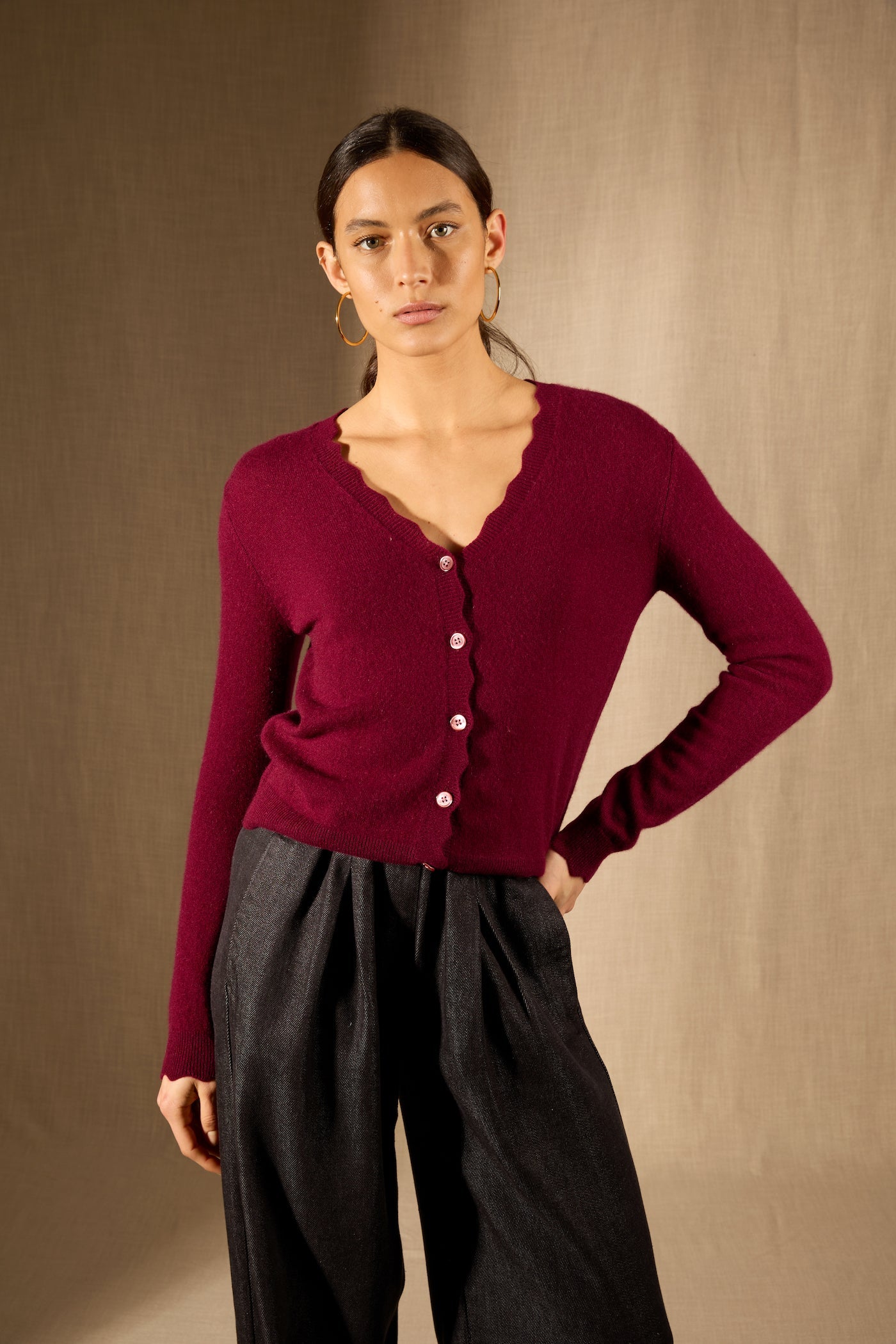 Cardigan - 100% Cachemire 2 Fils - Bordeaux - Femme