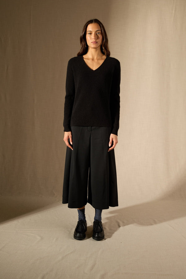 Pull Col V - 100% Cachemire 2 Fils - Noir - Femme