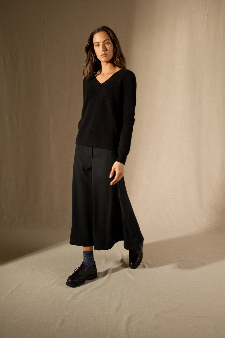Pull Col V - 100% Cachemire 2 Fils - Noir - Femme