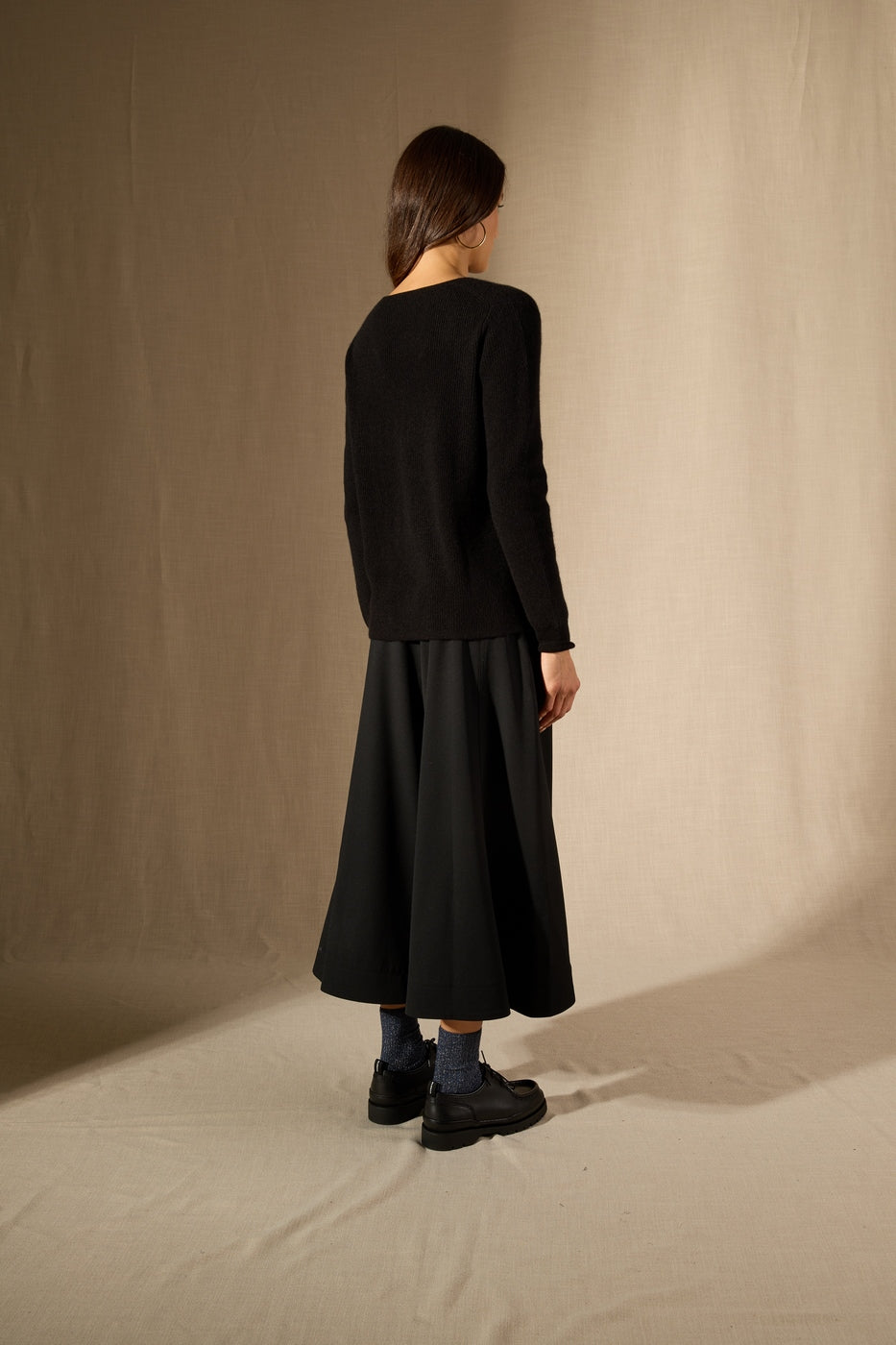 Pull Col V - 100% Cachemire 2 Fils - Noir - Femme