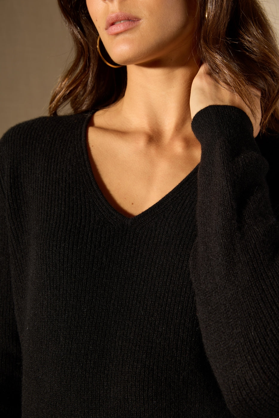 Pull Col V - 100% Cachemire 2 Fils - Noir - Femme
