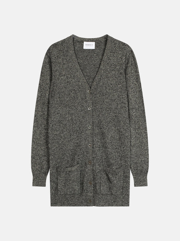 Cardigan Col V - Pearl - Noir/Blanc