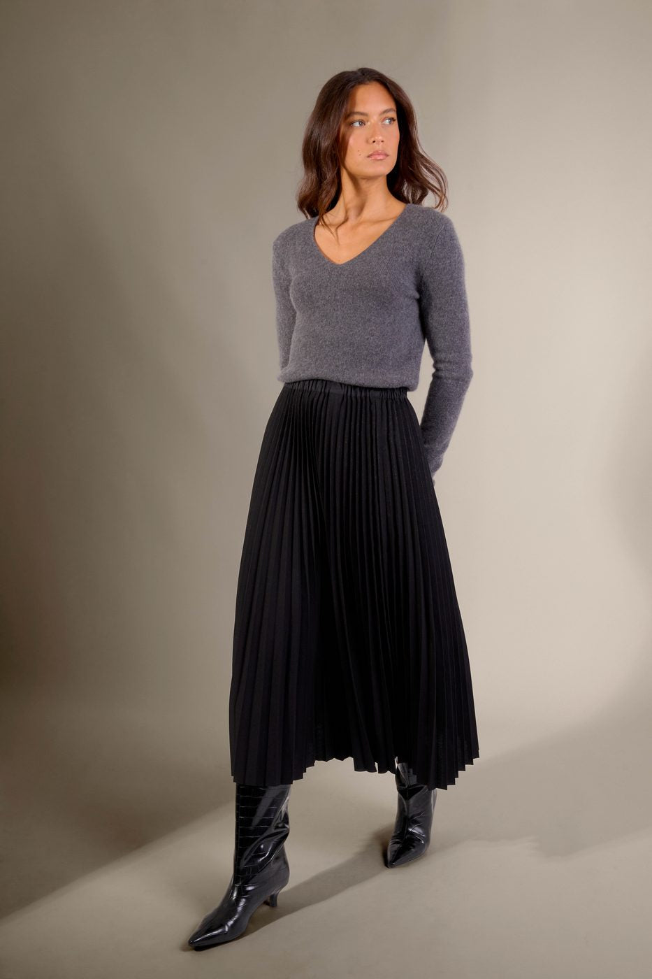 Pull Col V 4 Fils - Gaby - Anthracite Chiné
