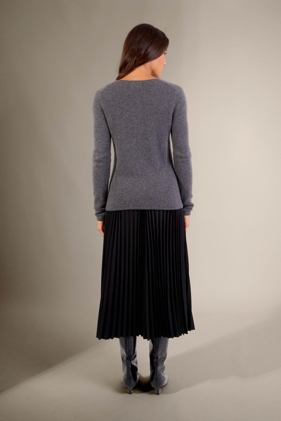 Pull Col V 4 Fils - Gaby - Anthracite Chiné