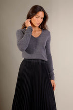 Pull Col V 4 Fils - Gaby - Anthracite Chiné