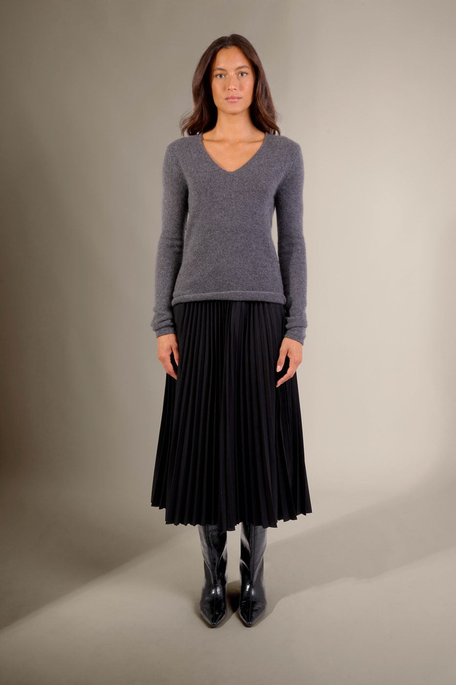 Pull Col V 4 Fils - Gaby - Anthracite Chiné