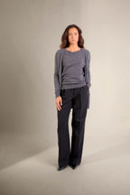 Cardigan Col V - Pearl - Anthracite Chiné