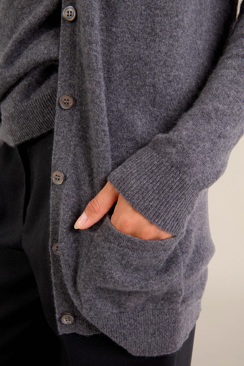 Cardigan Col V - Pearl - Anthracite Chiné