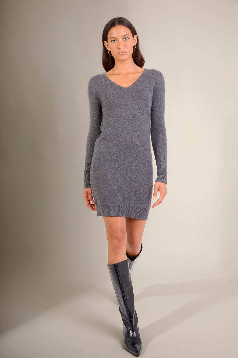 Robe Col V - Joy - Anthracite Chiné