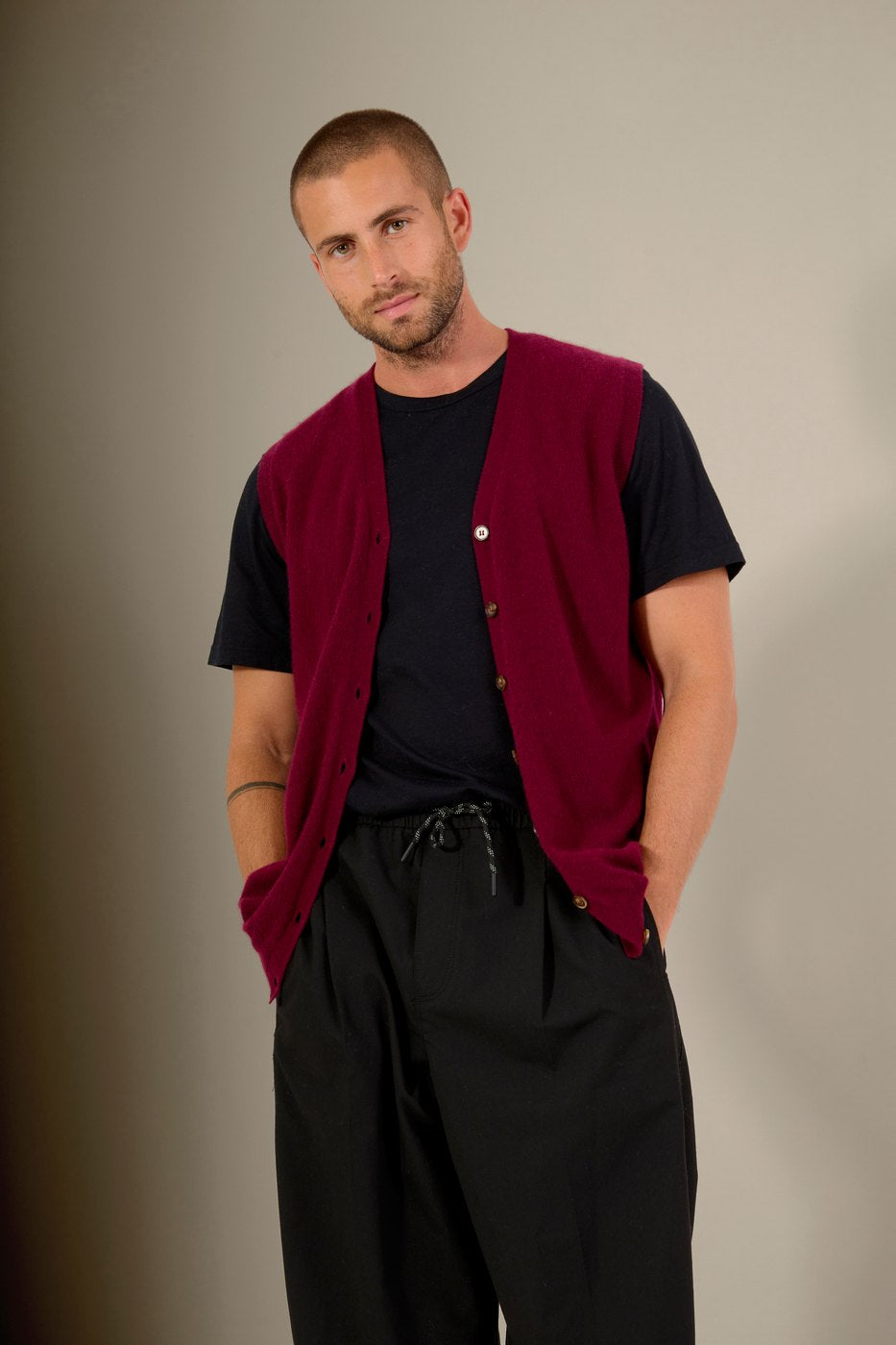 Cardigan Col V Sans Manches - Arthur - Bordeaux