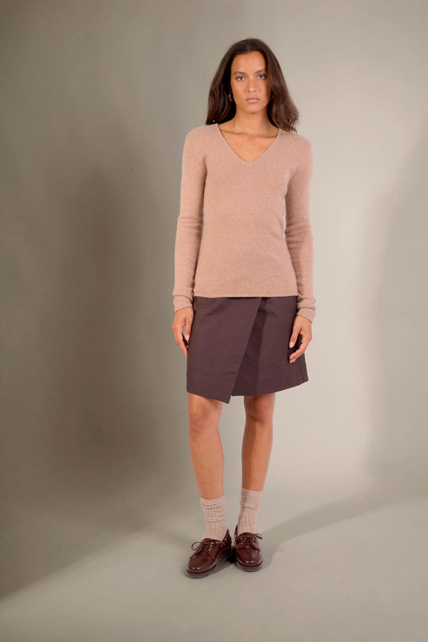Pull Col V 4 Fils - Gaby - Camel Chiné