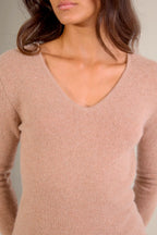 Pull Col V 4 Fils - Gaby - Camel Chiné