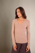 Pull Col V 4 Fils - Gaby - Camel Chiné