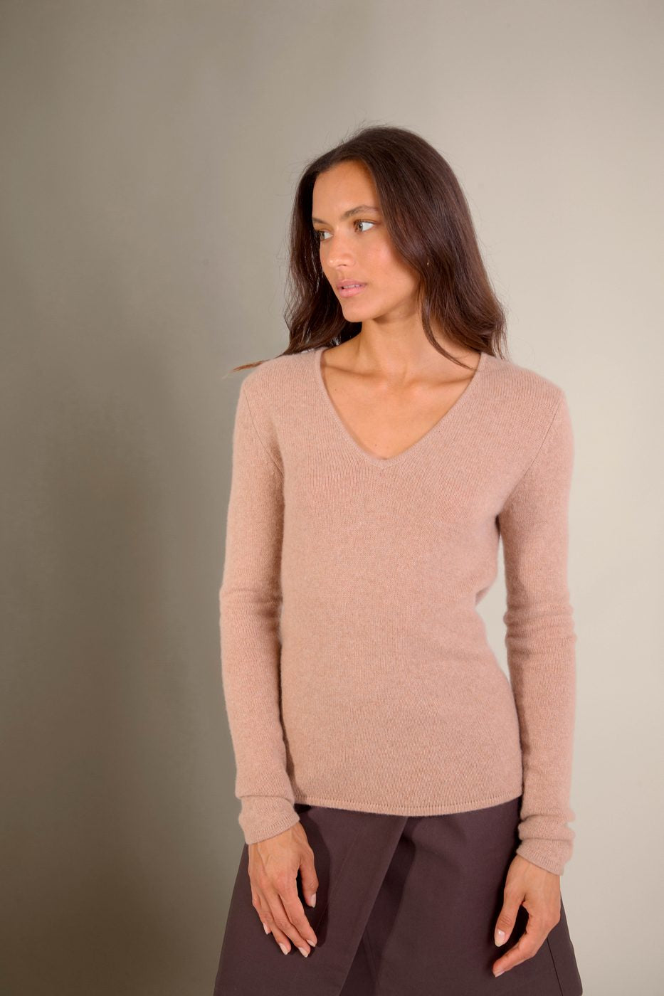 Pull Col V 4 Fils - Gaby - Camel Chiné